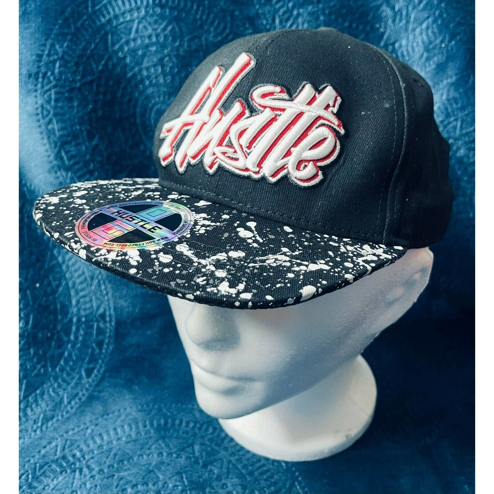 Hustle Splatter Snapback Cap Hat 100% Cotton Adult Men's Black NICE